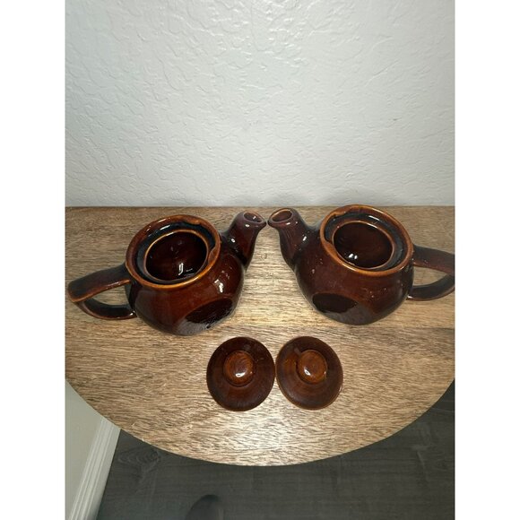 Vintage 1950s Brown Drip Glaze Personal Tea Pots With Lids - Set Of 2 - Made In - Picture 10 of 15